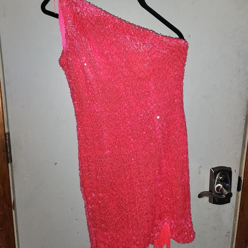 One-Shoulder Pink Sequin Dress